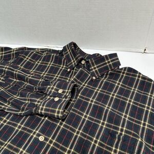 Viyella Navy‎ Plaid Button Down Shirt Cotton Wool Blend Size Large
